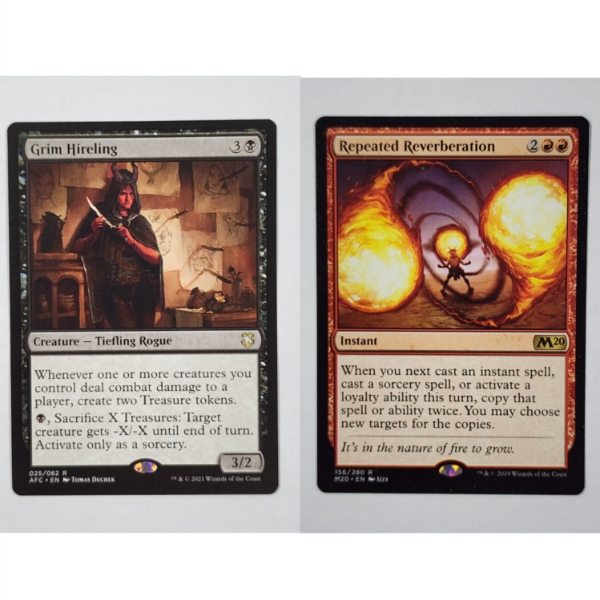 Two Rare Magic The Gathering Trading Cards ~ Grim Hireling & Repeated Revereration