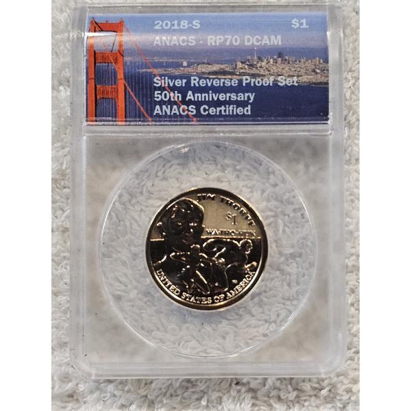 ANACS RP70 DCAM Reverse Proof 2018-S Native American "Jim Thorpe" $1 Dollar Coin
