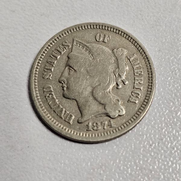 1874 United States Three-Cent Nickel FV: $.03