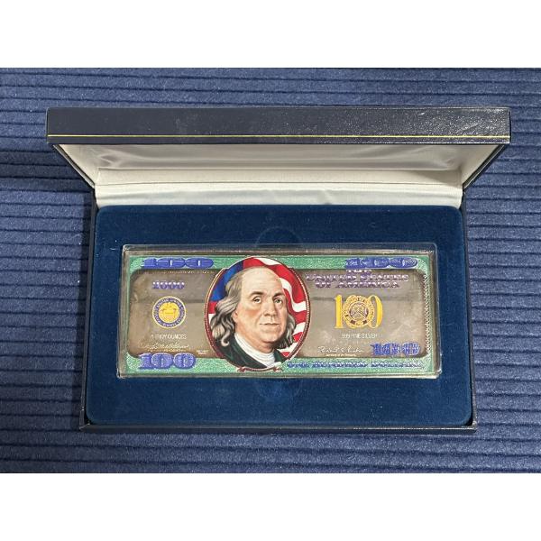 Four Troy Oz .999 Silver Colorized $100 Bill, Ben Franklin 2000 Box & COA