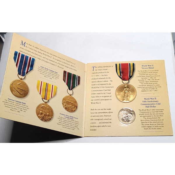 1993 World War II 50th Anniversary Commemorative Coin & Victory Medal Set Issued By The U.S Mint