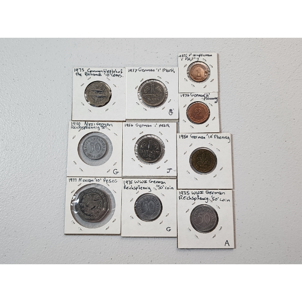 Lot of 10 Assorted World Coins Including Germany, Bahamas, Mexico 