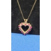 Image 2 : 10K Gold Heart Necklace With Pink & White Stones - Total Weight: 2.7g