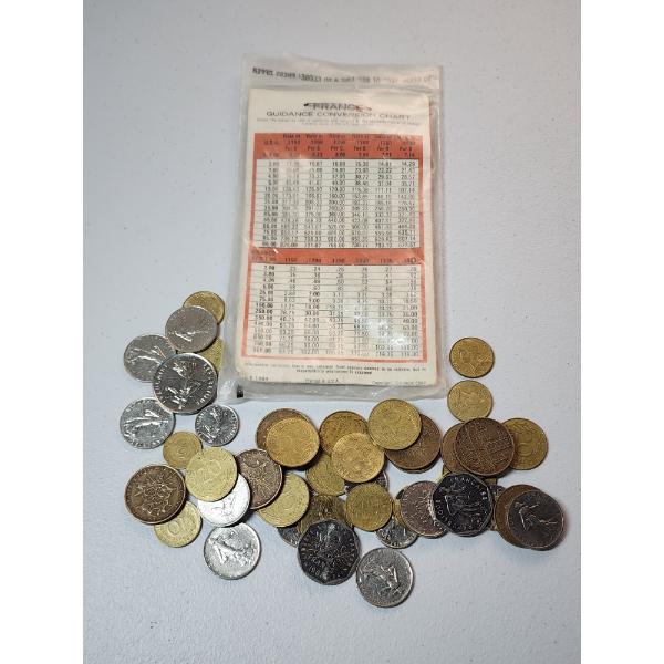 Assortment of Foreign France Coins & Guidance Conversion Chart