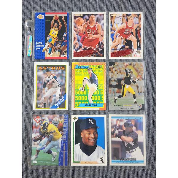 Nine Assorted Basketball, Baseball & Football Trading Cards Including Jackson, Ryan, Pippen & More!