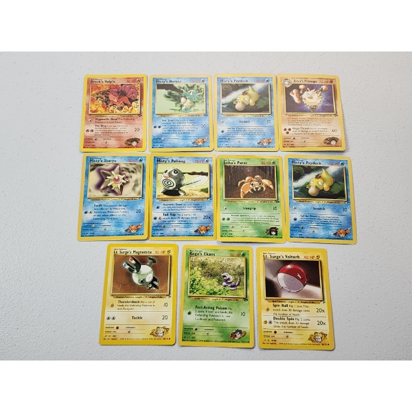 11 Vintage Assorted Pokemon Gym Leaders Trading Cards 