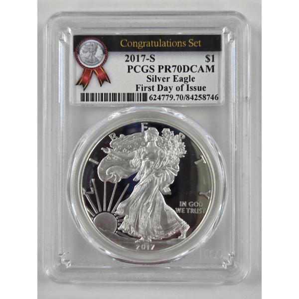 2017 PCGS PR70DCAM FINE. 999 SILVER AMERICAN EAGLE - FIRST DAY OF ISSUE 