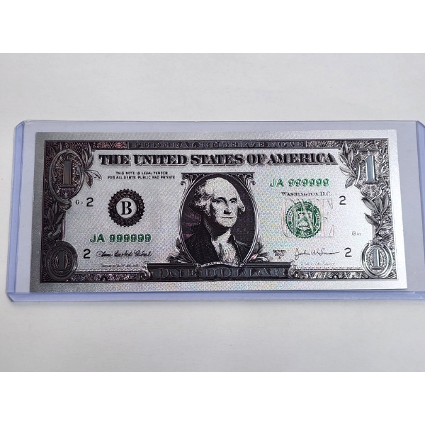 Incredible .99999 Silver $1.00 Foil Note In Protective Holder - Mint Condition