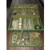 Image 1 : Assorted Costume Jewelry with Vintage Green Jewelry Box