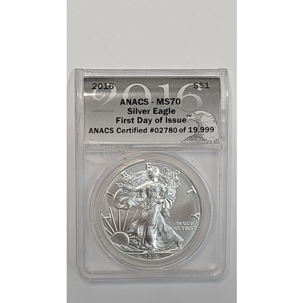 ANACS 2016 MS70 First Day Issue 1 Troy Ounce .999 Fine Silver American Eagle 