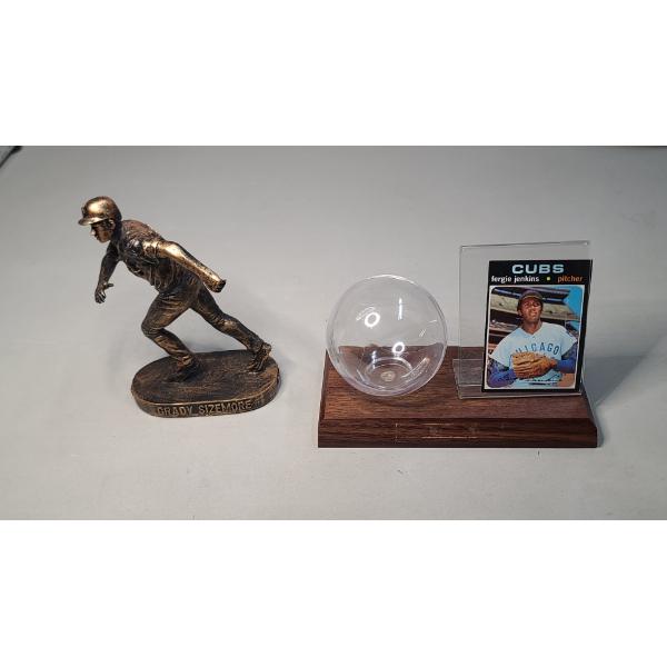 Hartland, Ohio Bronze MLB Grady Sizemore Figure & Baseball Display Stand Ft '71 Fergie Jenkins Card