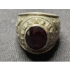 Image 1 : Nice Sterling Silver US Army Ring With Red Garnet Stone - Size 8 - Weighs 19.9 Grams