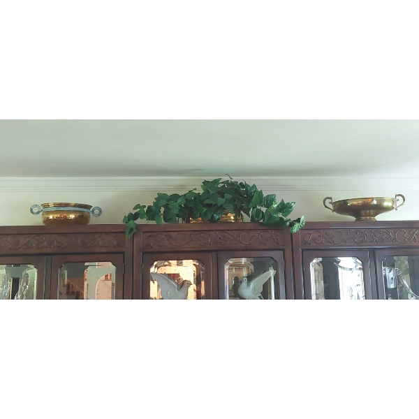 As Pictured - 3 Piece Decorative Group - Planter, Plant & Brass Accessories.  See Pics