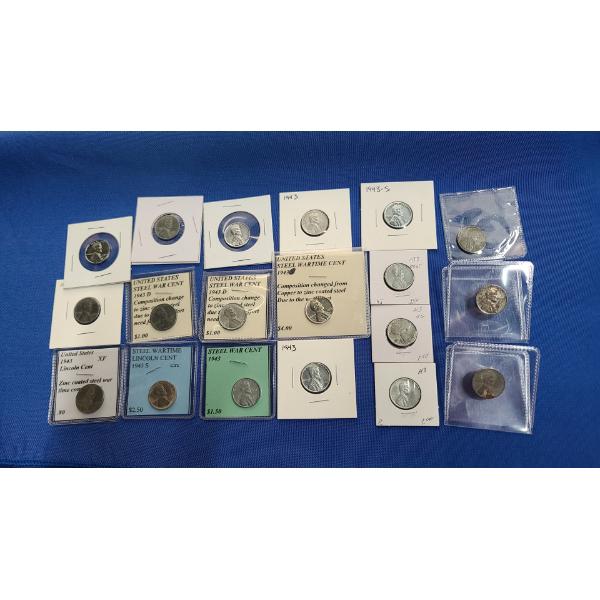 Lot Of 1943 Steel War Time Lincoln Wheat Cents In Coin Pockets/Holders- Face Value: $0.19