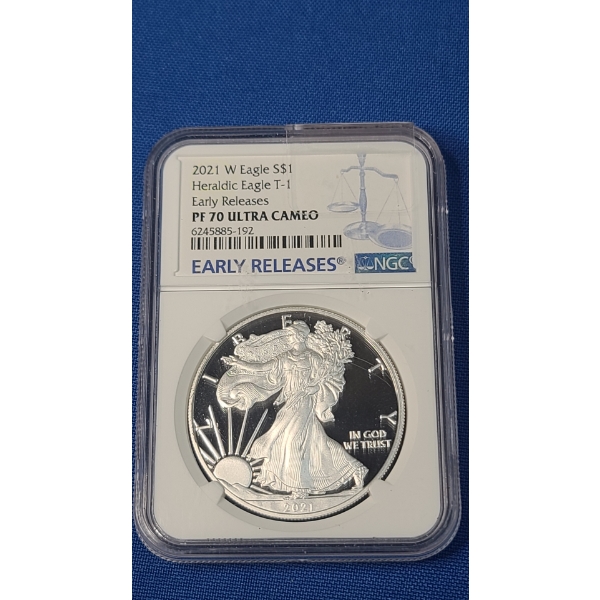 2021-W NGC PF 70 ULTRA CAMEO Heraldic Eagle Early Releases 1 oz Silver American Eagle