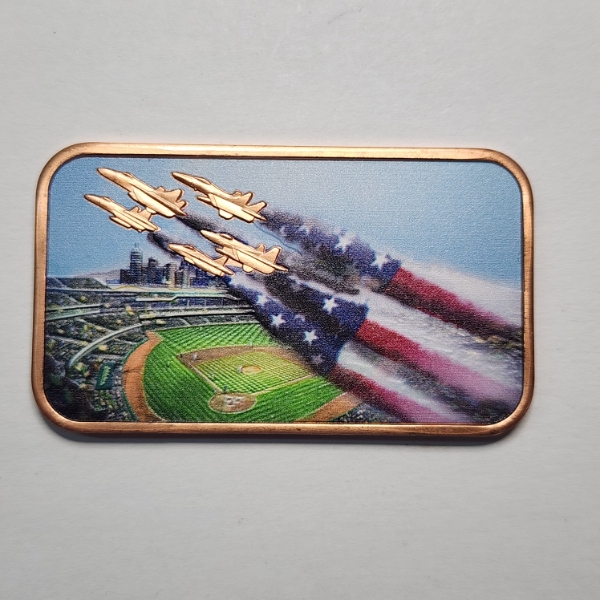 America's 250th Anniversary Baseball Flyover Colorized 1 AVDP oz .999 Fine Copper Bar