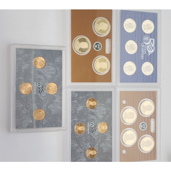 Five Assorted United States Mint Proof Set Slabs - Pennies, Presidential Dollars, Quarters