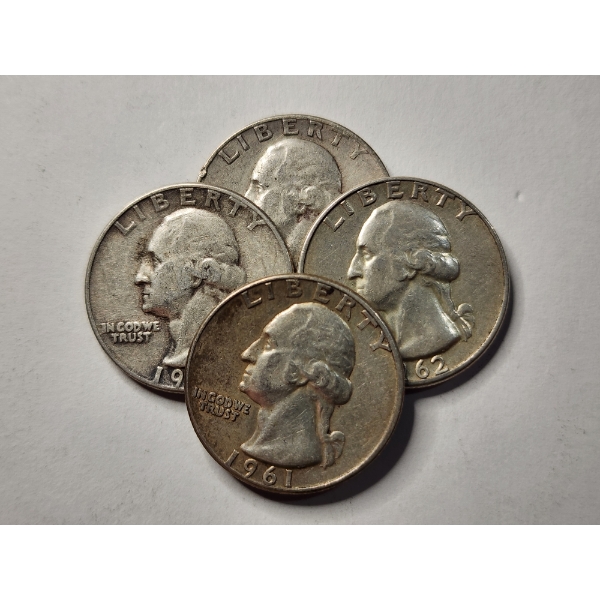 $1.00 in Assorted 90% Silver United States Washington Head Quarters - 4 Coins Altogether!