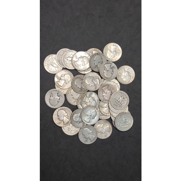 Assorted Years/Mint Marks 90% Silver Washington Quarters - Face Value: $10.00