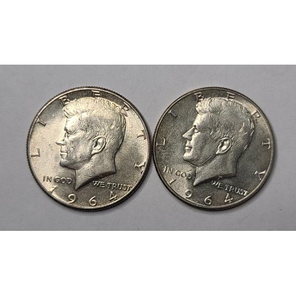 (2) 1964 United States 90% Silver Kennedy Half Dollars- AU Condition - Face Value: $1.00