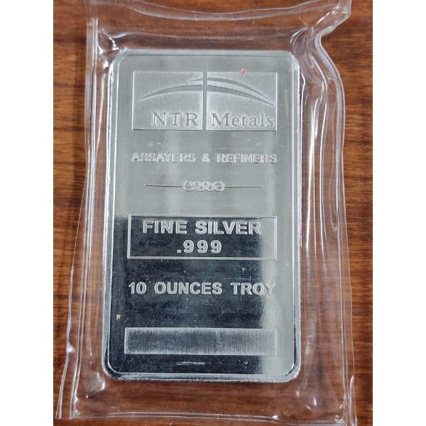 10 Troy Ounce NTR Metals .999 Fine Silver Bar in Plastic 