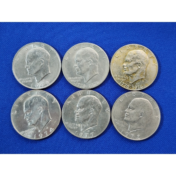 x6 Assorted Years Eisenhower Dollars FV: $6.00