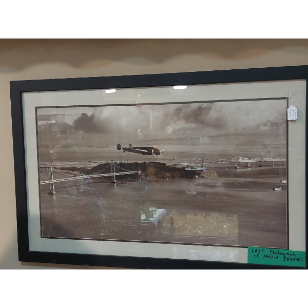 Aviation History - Amelia Earhart - Framed Photo Of Plane Upon Historic Departure In San Francisco 