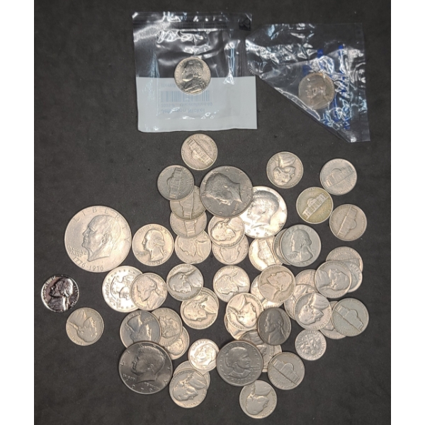 Lot Of Assorted U.S Coins Including Some 35% Silver Wartime Jefferson Nickels - Face Value: $7.70