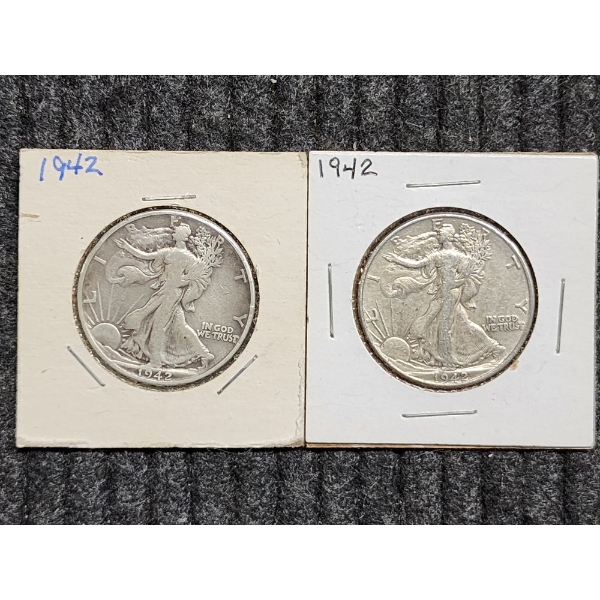 Two 90% Silver United States Walking Liberty Half Dollars ~ $1.00 Face Value