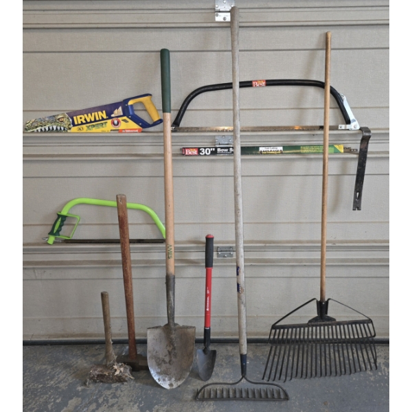 Yard Tools incl 3 Bow Saws, Shovel, 2 Sledge Hammers and More