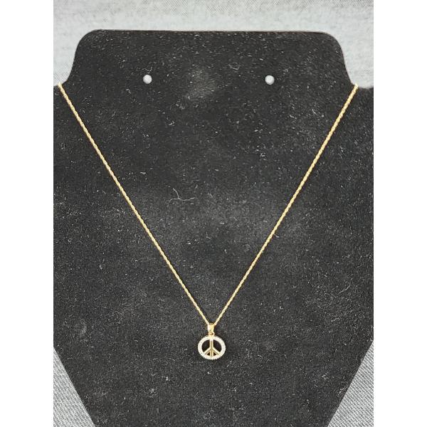 14K Yellow Gold Peace Sign Pendant & Necklace Weighing 1.4 Grams