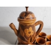 Image 3 : Wood-Carved Tea Set - Teapot, 6 Cups, Serving Tray