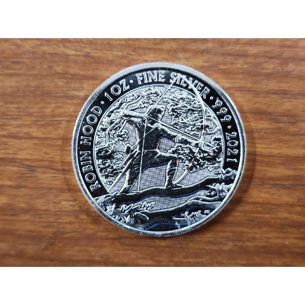 RARE & Harder to Find ~ 1 Oz .999 Fine Silver 2021 Robin Hood Queen Elizabeth II Bullion Round