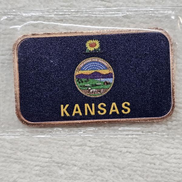 1oz Colorized Kansas Flag .999 Fine Copper Bar