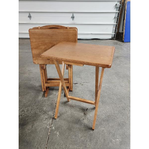 Set of 4 Wood Folding TV Tray Tables with Stand