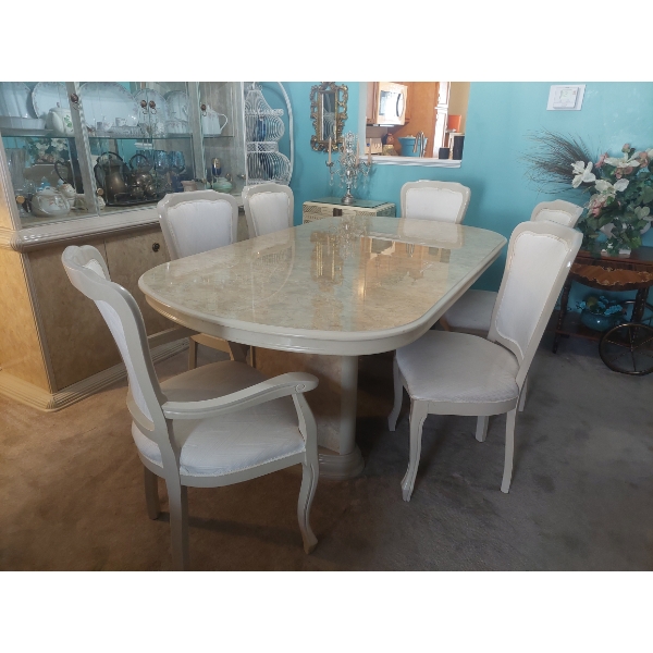 Fine Italian Lacquer Oval Dining Room Table & 10 Chairs w / Leaf -  In Gem Condition Matches Hutch