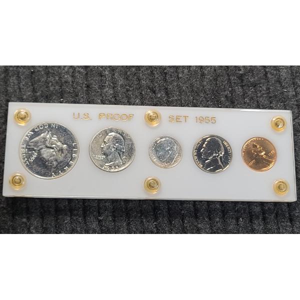 1955 U.S Silver Proof Set In Acrylic Display Face Value: .85 Cents Is 90% Silver