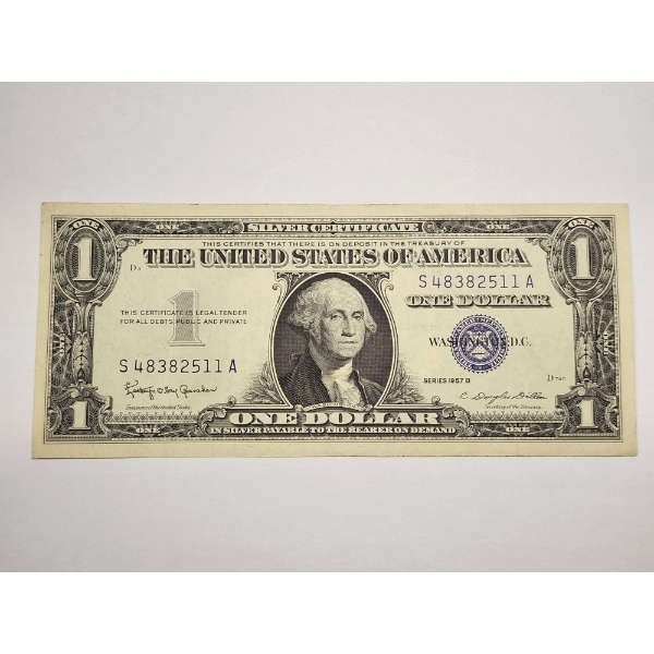 U.S. Series 1957-B $1 Blue Seal Silver Certificate - Good Condition! 