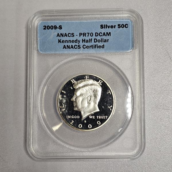 2009-S 90% Silver Kennedy Half Dollar, Certified and Graded by ANACS as PR70 DCAM