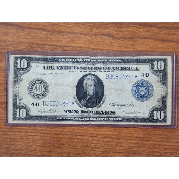 1914 United States $10 Federal Reserve Bank of Cleveland Note ~ Beautiful Note ~