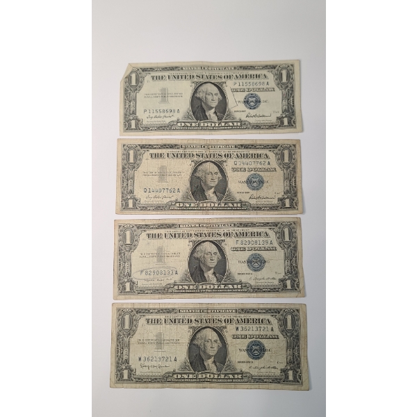 1957, 1957 A, 1957 B $1 Silver Certificate Bank Notes - Face Value: $4.00