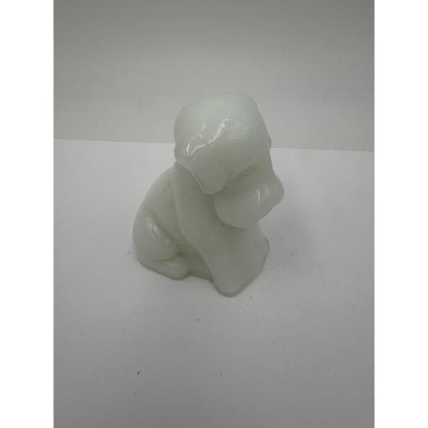 URANIUM Adorable Degenhart Glass Dog Figurine - White- ~2.5 inches ~ BRILLIANT GLOW!