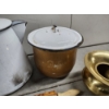 Image 4 : Vintage Kitchen Items: Large Enamel Boiler, Rolling Pin, Enamel Pot with Lid, Brass Spittoon/Vase