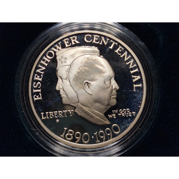 1990 United States Eisenhower Centennial Silver Dollar in Original Packaging