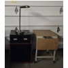 Image 1 : Metal 24'' Bankers Lamp, 28'' Storage Cube Table And 18''x27''x31'' Drop Side Metal Wheeled Cart