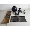 Image 1 : Lot of Decorative Items - World Market Square Plates, Black Vases, Candle Holders, Stand