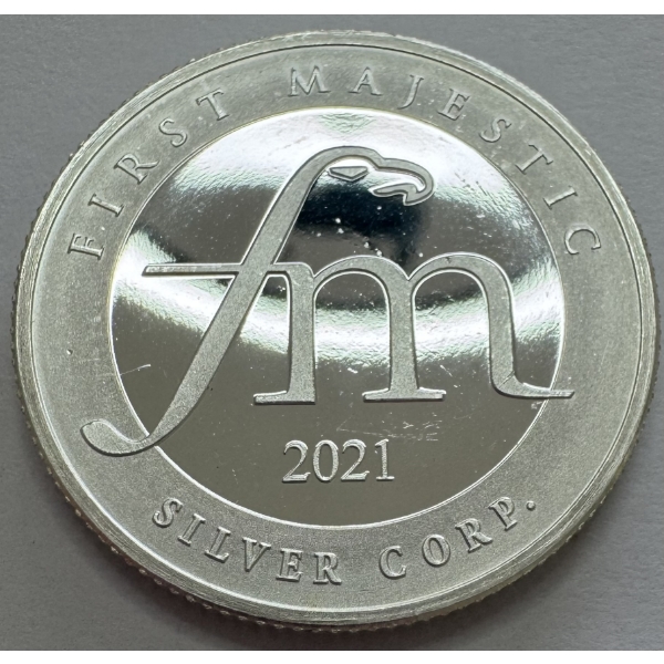 2021 One Half Troy Oz .999 Fine Silver Bullion Round - Produced by "First Majestic Silver Corp"