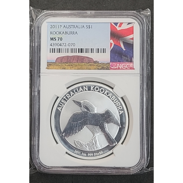 NGC 2011-P $1 Australian Kookaburra MS 70 1 Oz .999 Silver Coin