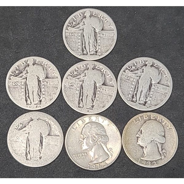 Assorted Years/Mint Marks United States 90% Silver Standing Liberty & Washington Quarters  FV: $1.75