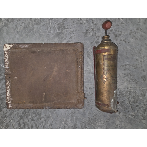 Antique Fire Extinguisher And Coal Door